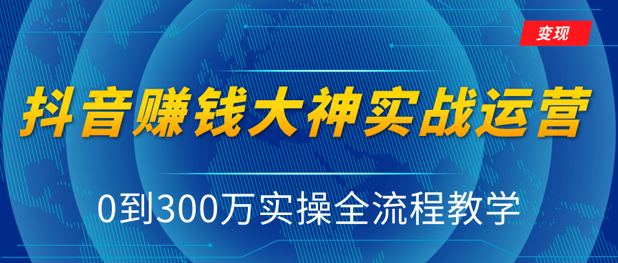 抖音赚钱大神实战运营教程，0到300万实操全流程教学，抖音独家变现模式-瀚海资源库