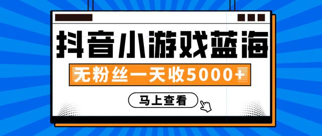 赚钱计划：抖音小游戏蓝海项目，无粉丝一天收入5000+-瀚海资源库