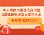 30天疯卖文案速成变现营，0基础玩透爆卖文案捞金术！每月增收20000+-瀚海资源库