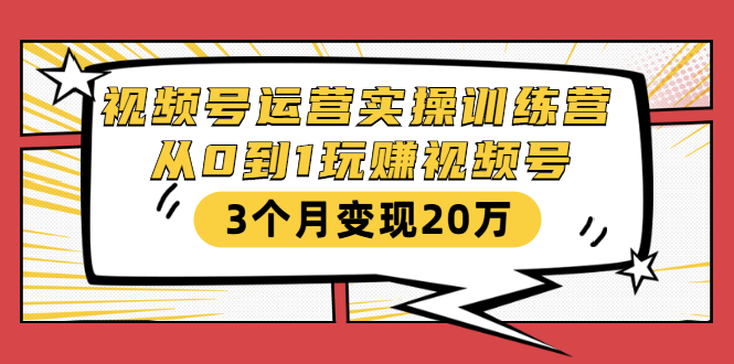 视频号运营实操训练营：从0到1玩赚视频号，3个月变现20万-瀚海资源库