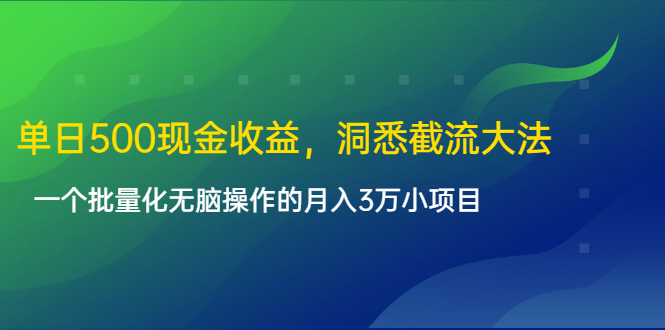 单日500现金收益，洞悉截流大法，一个批量化无脑操作的月入3万小项目-瀚海资源库