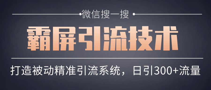 微信搜一搜霸屏引流技术，打造被动精准引流系统，轻松日引300+流量-瀚海资源库