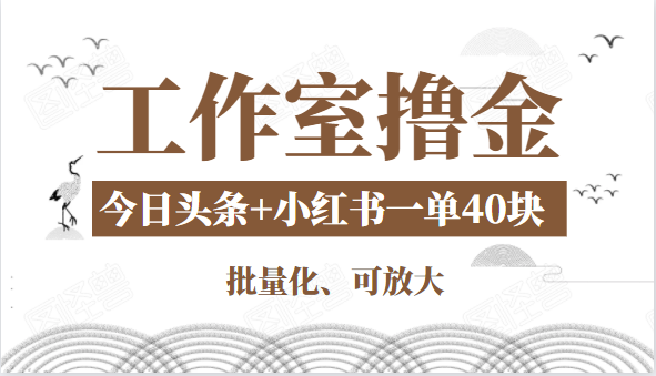 工作室撸金二件套：撸今日头条原创收益+小红书一单利润40块项目-瀚海资源库