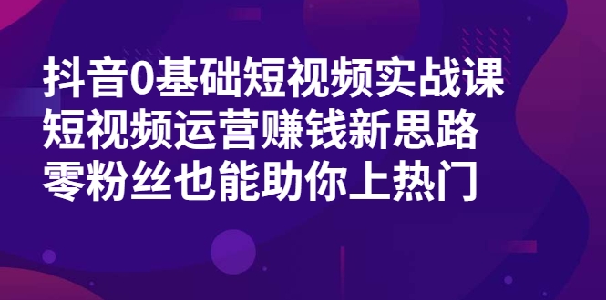 抖音0基础短视频实战课，短视频运营赚钱新思路，零粉丝也能助你上热门-瀚海资源库