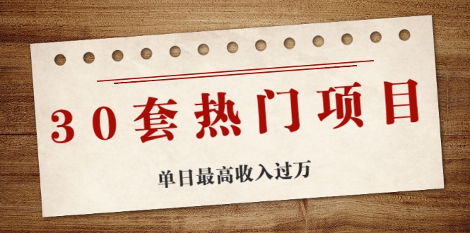 30套热门项目：单日最高收入过万 (网赚项目、朋友圈、涨粉套路、抖音、快手)等-瀚海资源库