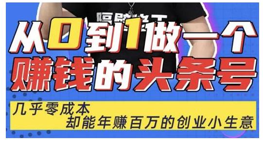 佬王·从0到1做一个赚钱的头条号，几乎零成本，却能年赚百万的创业项目-瀚海资源库