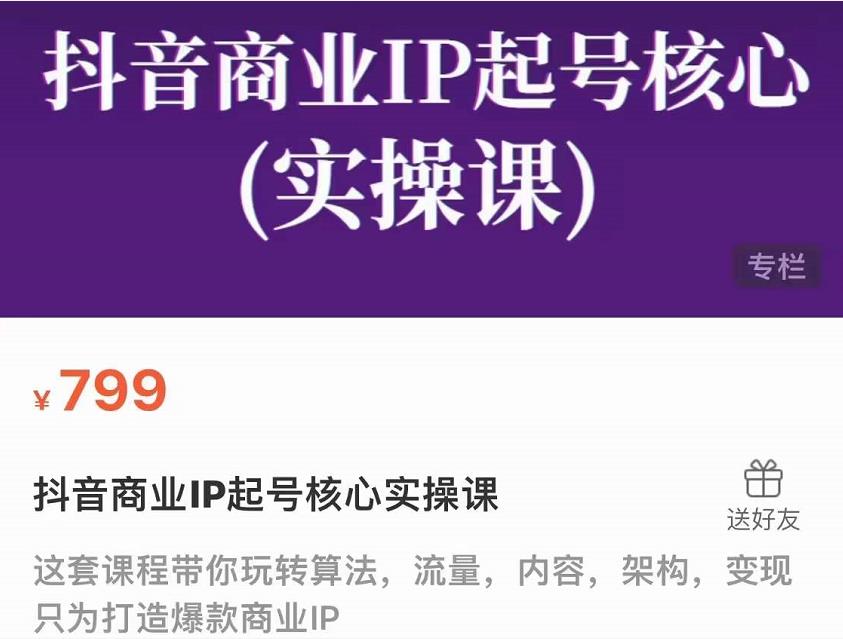 抖音商业IP起号核心实操课，带你玩转算法，流量，内容，架构，变现-瀚海资源库