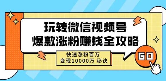 玩转微信视频号爆款涨粉赚钱全攻略，快速涨粉百万变现万元秘诀-瀚海资源库