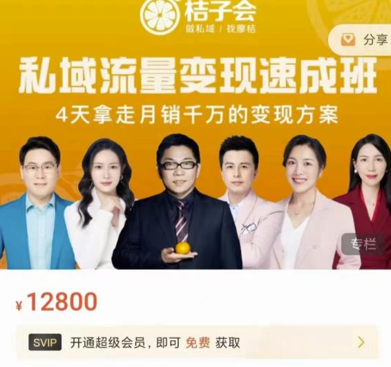 桔子会·私域流量变现速成班，4天拿走月销千万的变现方案 价值12800元-瀚海资源库