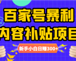 百家号暴利内容补贴项目，图文10元一条，视频30一条，新手小白日赚300+-瀚海资源库
