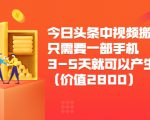 今日头条中视频搬运项目，只需要一部手机3-5天就可以产生利润（价值2800元）-瀚海资源库