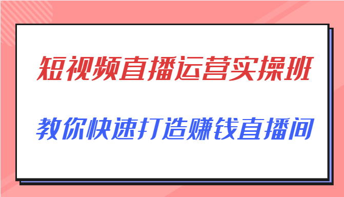 短视频直播运营实操班，直播带货精细化运营实操，教你快速打造赚钱直播间-瀚海资源库