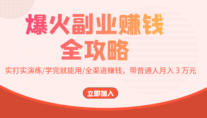 爆火副业赚钱全攻略：实打实演练/学完就能用/全渠道赚钱，带普通人月入３万元-瀚海资源库