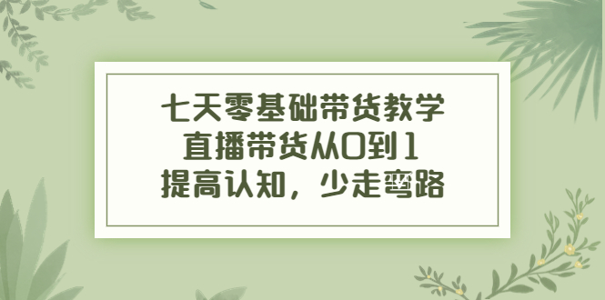 七天零基础带货教学，直播带货从0到1，提高认知，少走弯路-瀚海资源库