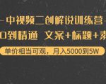 中视频二创解说训练营：从0到精通 文案+标题+素材、月入5000到5W-瀚海资源库