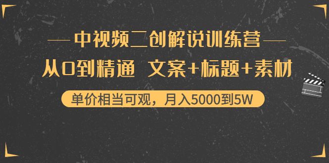 中视频二创解说训练营：从0到精通 文案+标题+素材、月入5000到5W-瀚海资源库