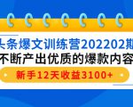 头条爆文训练营202202期,不断产出优质的爆款内容,新手12天收益3100+-瀚海资源库