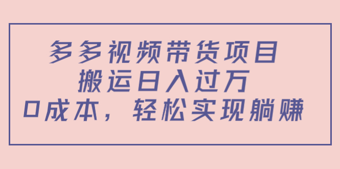 多多视频带货项目，搬运日入过万，0成本，轻松实现躺赚（教程+软件）-瀚海资源库
