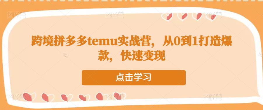 跨境拼多多temu实战营，从0到1打造爆款，快速变现-瀚海资源库