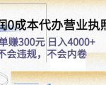 高利润0成本代办营业执照项目：一单赚300元日入4000+不会违规，不会内卷-瀚海资源库
