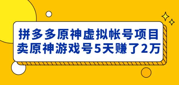 外面卖2980的拼多多原神虚拟帐号项目：卖原神游戏号5天赚了2万-瀚海资源库
