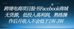 跨境电商项目脸书Facebook商城无货源,低投入高利润,熟练操作后月收入不会低于1W-3W-瀚海资源库