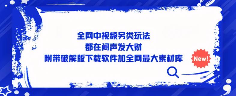 全网中视频另类玩法，都在闷声发大财，附带破解版下载软件加全网最大素材库-瀚海资源库