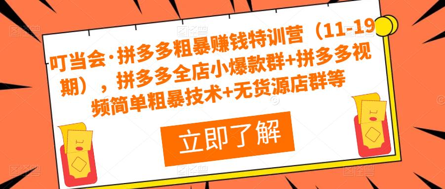 叮当会·拼多多粗暴赚钱特训营（11-19期），拼多多全店小爆款群+拼多多视频简单粗暴技术+无货源店群等-瀚海资源库