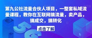 第九公社流量合伙人项目,一整套私域流量课程,教你在互联网搞流量,卖产品,搞成交,搞转化-瀚海资源库