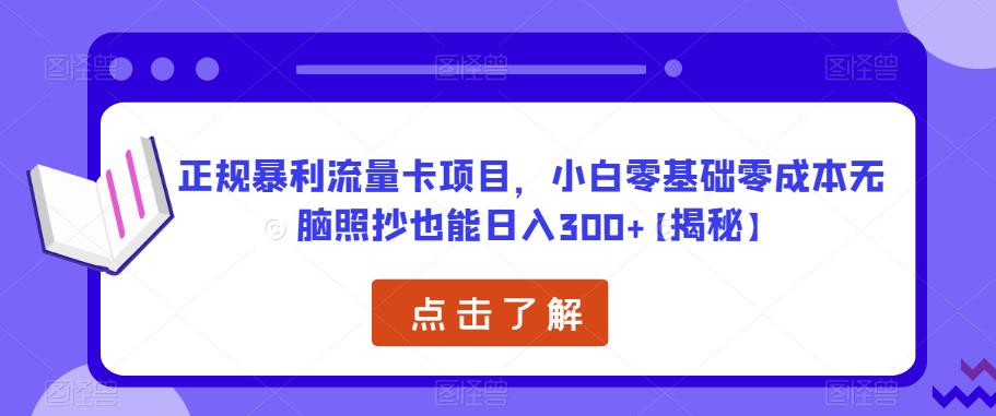 正规暴利流量卡项目，小白零基础零成本无脑照抄也能日入300+【揭秘】-瀚海资源库