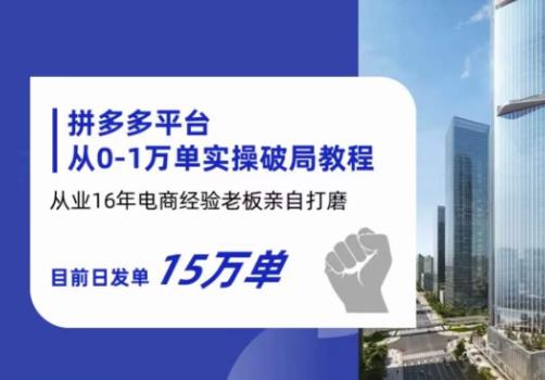 拼多多从0-1万单实操破局教程，从业16年电商经验打磨，目前日发单15万单-瀚海资源库