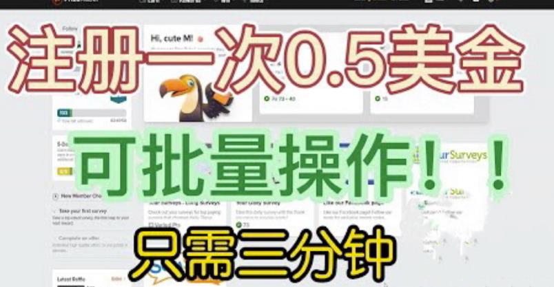 国外项目注册一次0.5美金，只需三分钟无脑操作，可批量同时放大操作，小白工作室福利【揭秘】-瀚海资源库