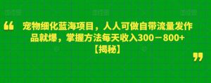 宠物细化蓝海项目,人人可做自带流量发作品就爆,掌握方法每天收入300-800+【揭秘】-瀚海资源库