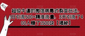 超级牛逼的微信病毒式裂变玩法，日引流500+精准流量，3天引流了400人赚了1500块【揭秘】-瀚海资源库
