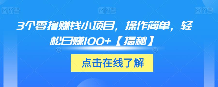 3个零撸赚钱小项目，操作简单，轻松日赚100+【揭秘】-瀚海资源库