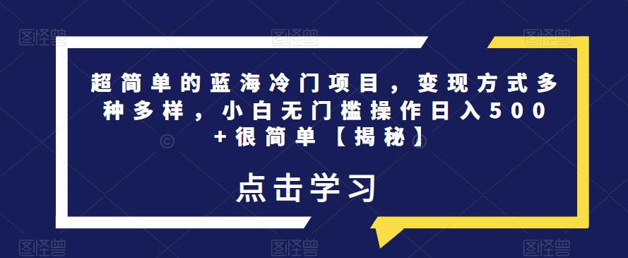 超简单的蓝海冷门项目，变现方式多种多样，小白无门槛操作日入500+很简单【揭秘】-瀚海资源库