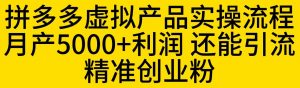 拼多多虚拟产品实操流程，月产5000+利润，还能引流精准创业粉【揭秘】-瀚海资源库