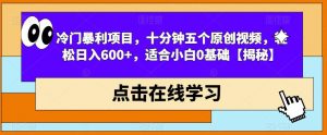 冷门暴利项目，十分钟五个原创视频，轻松日入600+，适合小白0基础【揭秘】-瀚海资源库