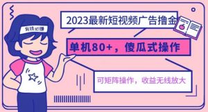 2023最新玩法短视频广告撸金，亲测单机收益80+，可矩阵，傻瓜式操作，小白可上手【揭秘】-瀚海资源库