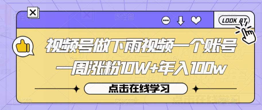 视频号做下雨视频一个账号一周涨粉10W+年入100w【揭秘】-瀚海资源库