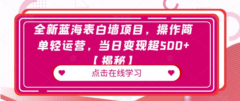 全新蓝海表白墙项目，操作简单轻运营，当日变现超500+【揭秘】-瀚海资源库