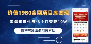 价值1980的全网项目库变现-卖爆知识付费-3个月变现10W是怎么做到的-附多种引流创业粉方法【揭秘】-瀚海资源库
