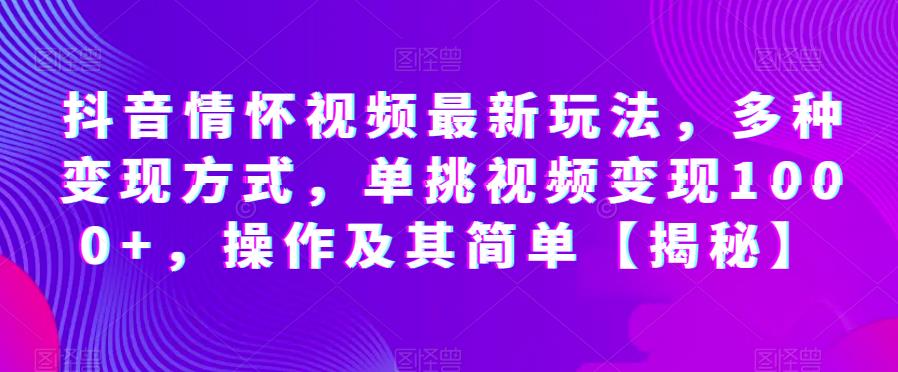 抖音情怀视频最新玩法，多种变现方式，单挑视频变现1000+，操作及其简单【揭秘】-瀚海资源库