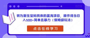转为新生宝妈而来的蓝海项目,操作得当日入500+简单且暴力(保姆级玩法)【揭秘】-瀚海资源库