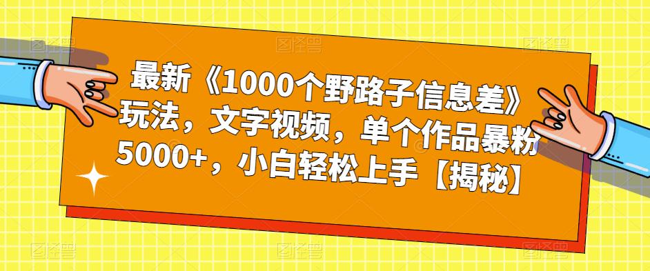 最新《1000个野路子信息差》玩法，文字视频，单个作品暴粉5000+，小白轻松上手【揭秘】-瀚海资源库