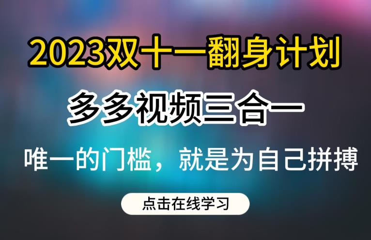 2023双十一翻身计划，多多视频带货三合一玩法教程【揭秘】-瀚海资源库