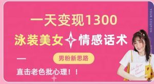 一天变现1300,泳装美女+情感话术,提供素材,无脑矩阵操作【揭秘】-瀚海资源库