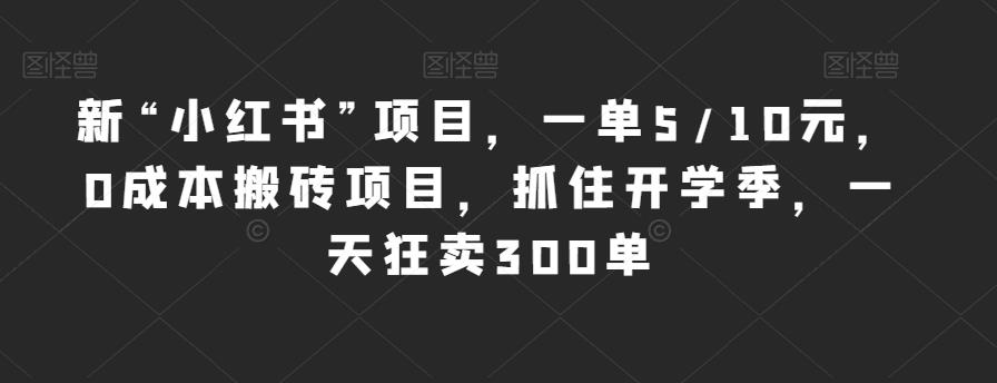新“小红书”项目，一单5/10元，0成本搬砖项目，抓住开学季，一天狂卖300单【揭秘】-瀚海资源库