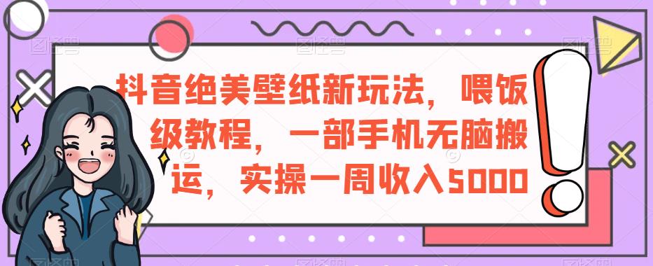抖音绝美壁纸新玩法，喂饭级教程，一部手机无脑搬运，实操一周收入5000【揭秘】-瀚海资源库