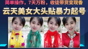 云天美女大头贴暴力起号教学，简单操作，7天万粉，收徒带货变现香-瀚海资源库